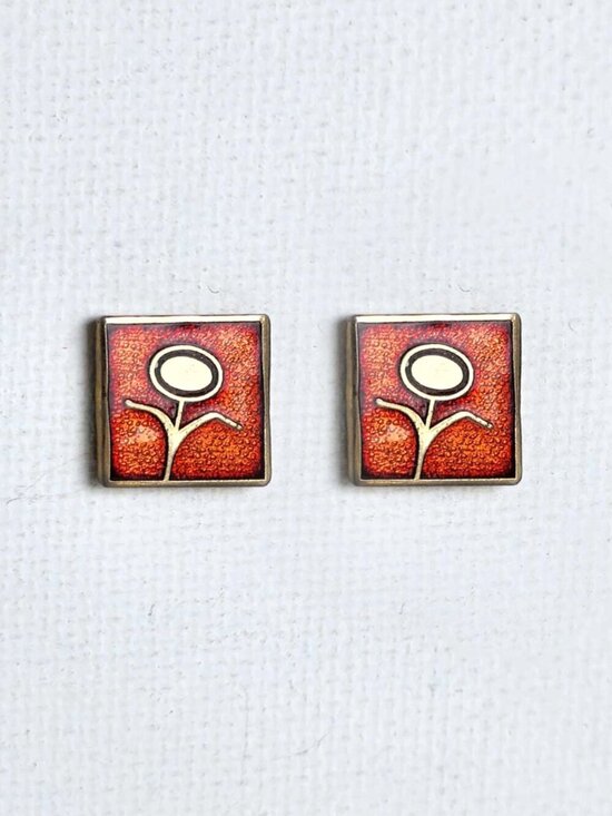 Vintage Jewelry - Vintage Robert Gervais 70s signed Modernist enamel figural flower earringgs
